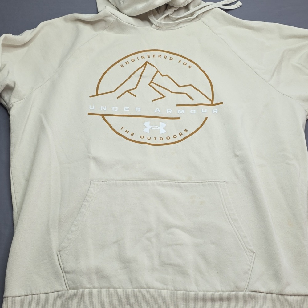 Under Armour Pullover White Fleece Graphic Print Hoodie Hooded Pockets Men's XL